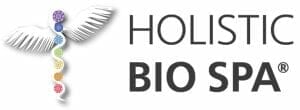 The image features the logo for Holistic Bio Spa, consisting of the word 'HOLISTIC' in bold, dark letters above the words 'BIO SPA' in a lighter font. To the left is a stylized graphic of a DNA double helix in various colors, transitioning into an abstract pair of white wings. The registered trademark symbol is visible after 'SPA,' indicating that the logo is a registered trademark. The overall design conveys a blend of medical and wellness themes.